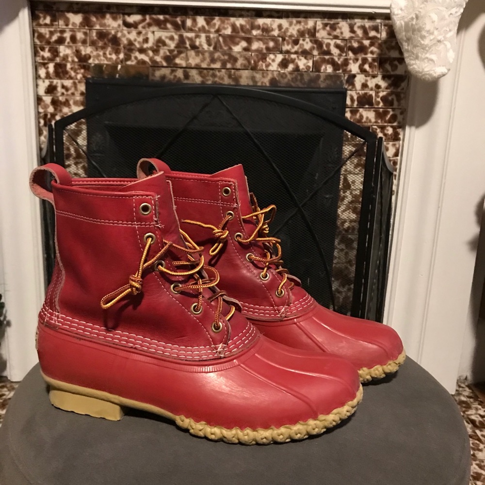 LL Bean Bean Boots Cherry Red Duck Boots sz 9